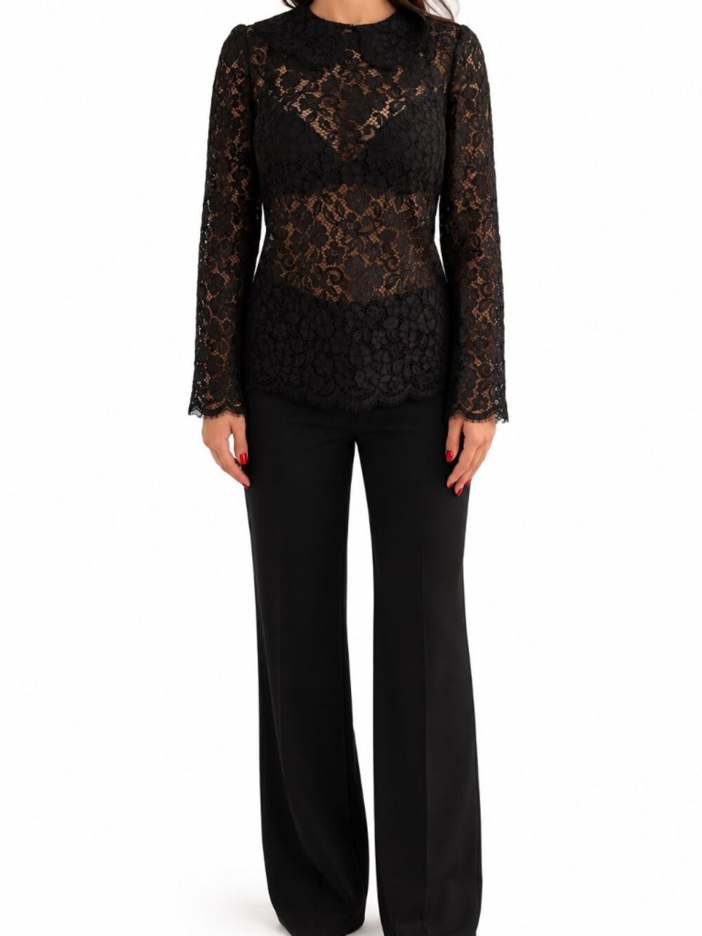 Dolce & Gabbana Black Lace Long-Sleeve Top M 42